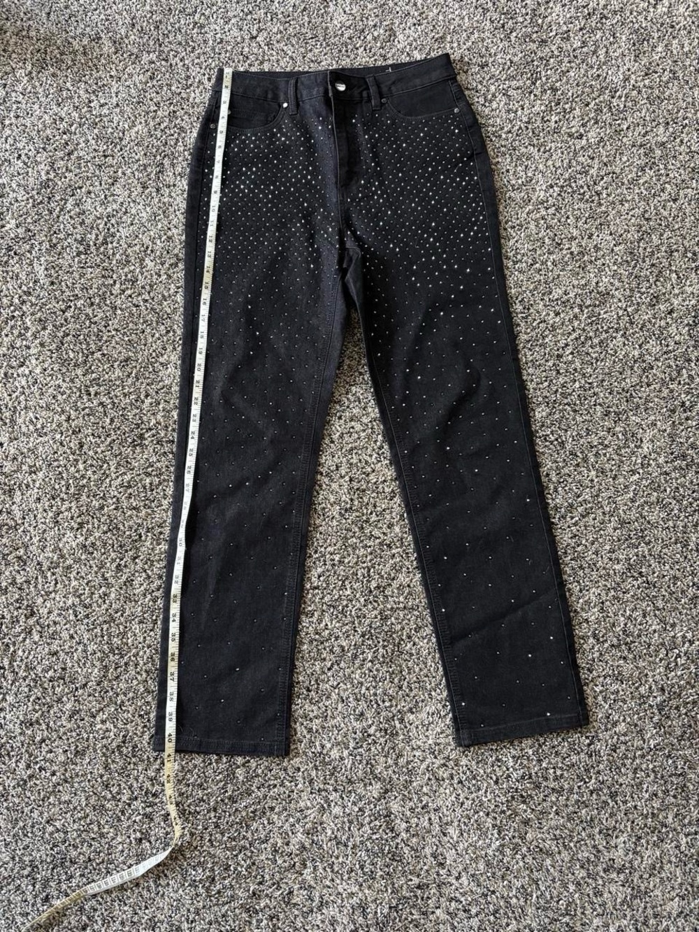 Women’s Black Studded Straight-Leg Jeans